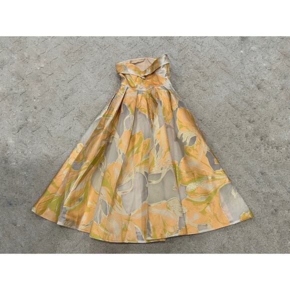 Mac Duggal Peach Multi Strapless Brocade Midi Dress with Pockets Sz 8 NWOT - Picture 3 of 7